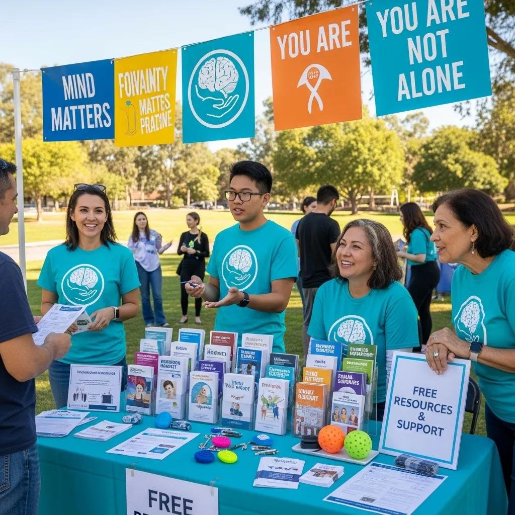 Community booth offering information at a charity event